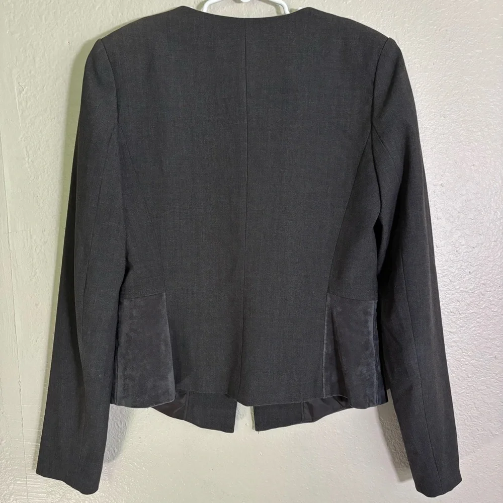 Gray Fitted V Neck Suede Suit Jacket Blazer Size 2 - Picture 5 of 8